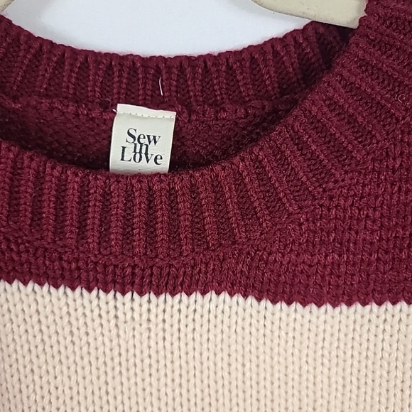 NEW Sew In Love Lucky Strike Burgandy Ivory Striped Round Neck Sweater Sz 3X - Picture 4 of 6